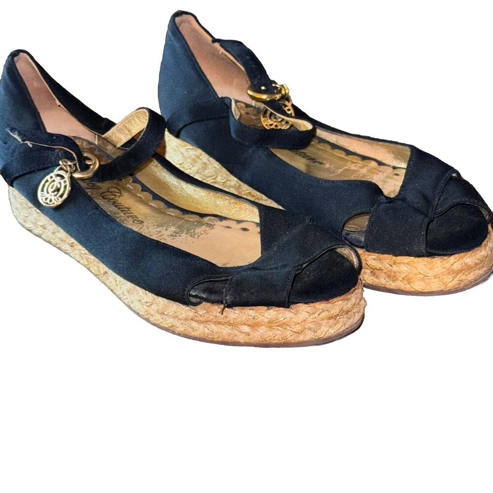Juicy Couture Women’s Size 6 Fabric Espadrilles Flats Shoes Open Toe Cut Out